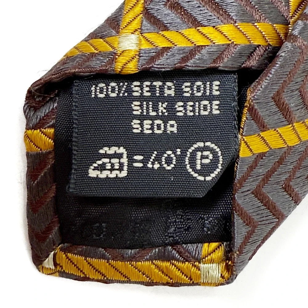 Ermenegildo Zegna Silk Tie Geometric Brown Gold‎ Pattern W: 3.75